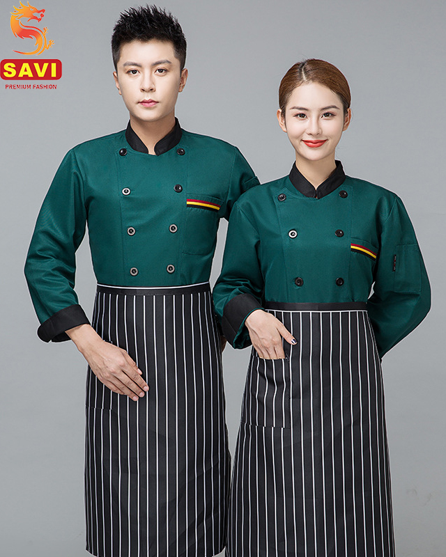 Đồng phục nhà hàng đẹp cho đầu bếp xanh lá